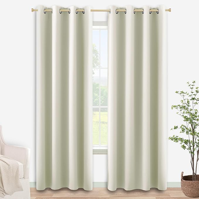 KOUFALL 90 Inch Long Curtains for Living Room 2 Panels Set, Cream Room Darkening Summer Thermal Insulated 80% Blackout Black Out Level Off White Ivory Curtains for Bedroom Window, 52x90 in Length