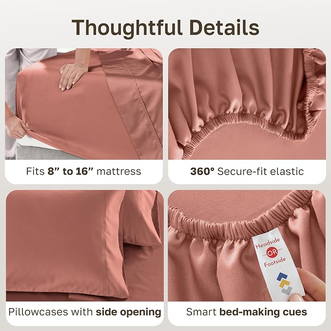 California Design Den 600 Thread Count Queen Bed Sheet Set, Terracotta | 100% Cotton Sateen Backed by Good Housekeeping Seal, Soft & Smooth, 16" Deep Pocket, All-Around Elastic, Durable, Easy Care