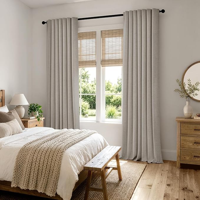 MIULEE 100% Blackout Linen Curtains 42 x 72 Inch Pebble Taupe 2 Panels | Thermal Insulated, Room Darkening Drapes for Bedroom Living Room, Back Tab Rod Pocket Pinch Pleated, Solid Luxury Decor