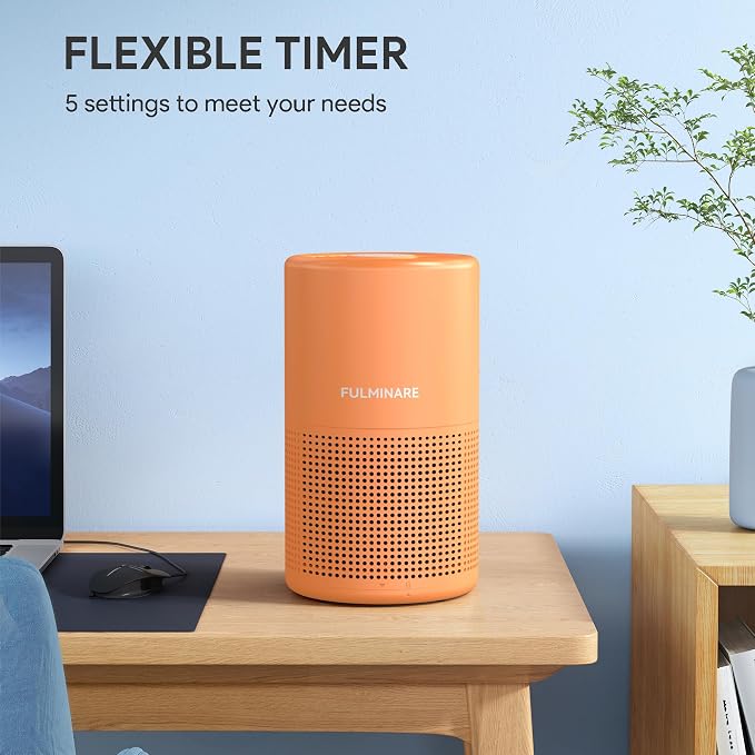 FULMINARE Air Purifiers for Home Bedroom H13 HEPA Air Purifier | 360° Intake for Pet Hair, Smoke, Odors , 3 Speeds, Timer, 24dB, Small Mini Air Purifier with Night Light,Lava Orange