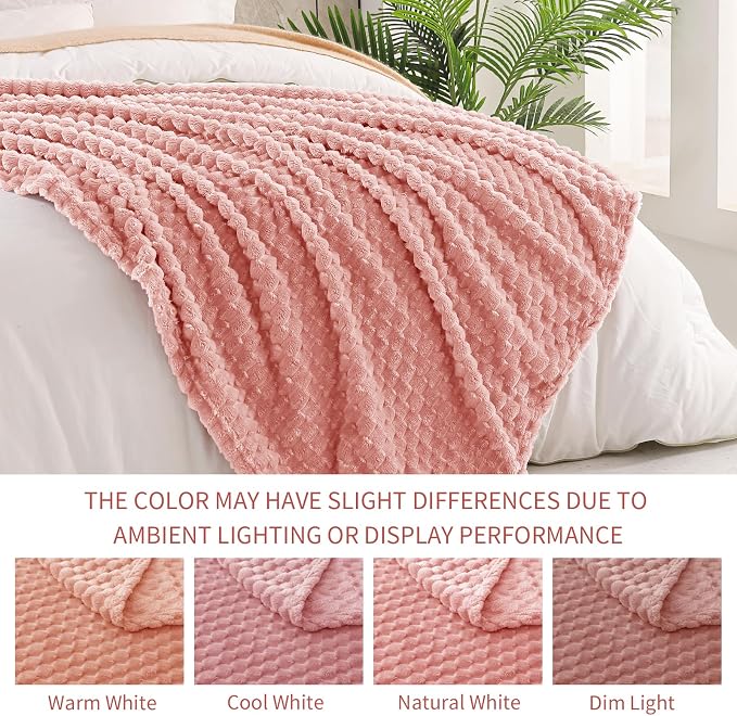 Exclusivo Mezcla 3D Fleece Queen Size Blanket for Bed, Dusty Pink | Extra Soft Fuzzy Plush Lightweight Bed Blankets, Cozy Fluffy Decorative Blankets for All Seasons, 90x90 Inches