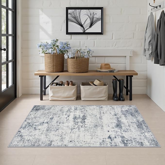 Area Rug Living Room: 3x5 Modern Washable Soft Carpet Blue Grey | For Hallway, Bedroom, Kitchen, Laundry, Bathroom,Door Mat,Modern Abstract,Machine washable,Non-Slip,Stain Resistant,Indoor
