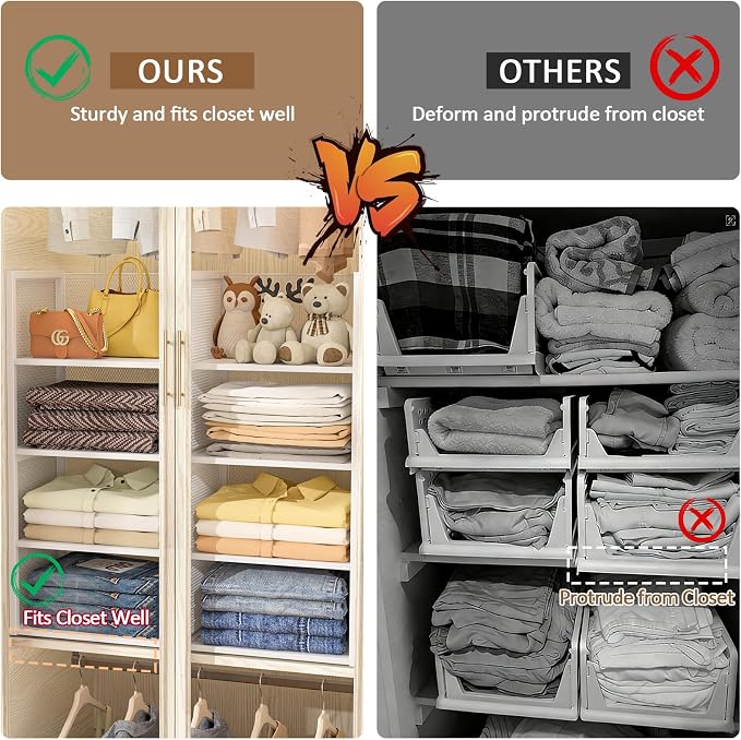 2-Tier Stackable Closet Organizers and Storage Basket, Wire Clothes Shelf Organizer Bins, Sweater Storage for Wardrobe Cupboard, Multifunctional Cube Storage Box for Kitchen Bath Laundry Room, White