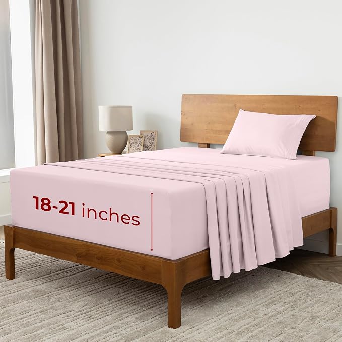 Mellanni Iconic 3-Piece, Ultra Soft Sheet Set (Twin XL, Blush Pink) | 10M+ Sleepers. Lab-tested: Sleeps Cool, Stays Bright, Strong, Smooth. Good Housekeeping Best Bedding, 7 yrs running.