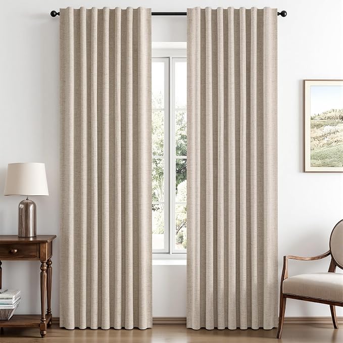 MIULEE 100% Blackout Linen Curtains for Bedroom 42 x 63 Inch Taupe 2 Panels | Thermal Insulated, Room Darkening Drapes for Living Room, Back Tab Rod Pocket Pinch Pleated, Solid Luxury Decor