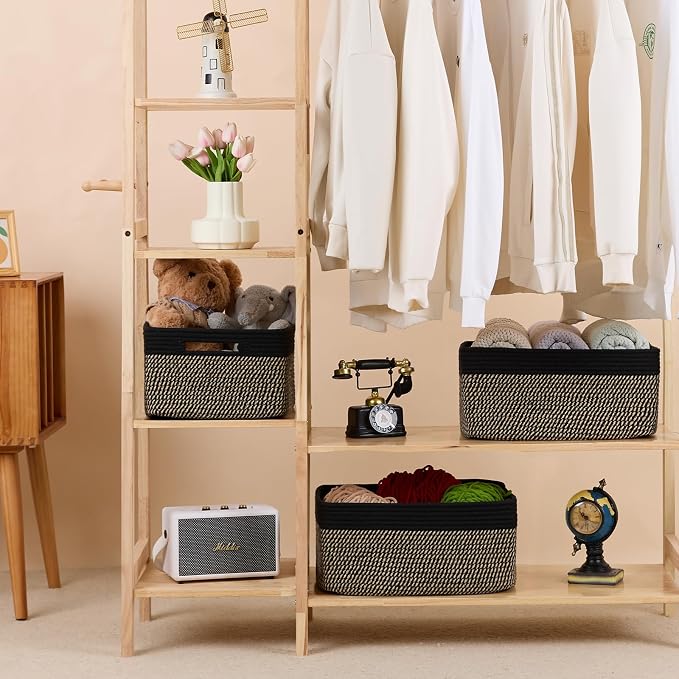 MiniArk Large Storage Baskets for Shelves, 17 x 13 x 7.5” Closet Organizers Bins for Clothes Blanket Towels, Baby Nursery, Toy Baskets Box, Woven Rope Baskets, 2 Packs Woven Brown