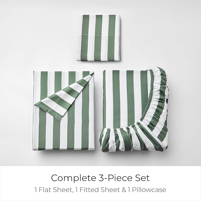 Mellanni Iconic 3-Piece, Ultra Soft Sheet Set (Twin XL, Oxford Stripe Sage) | 10M+ Sleepers. Lab-tested: Sleeps Cool, Stays Bright, Strong, Smooth. Good Housekeeping Best Bedding, 7 yrs running.