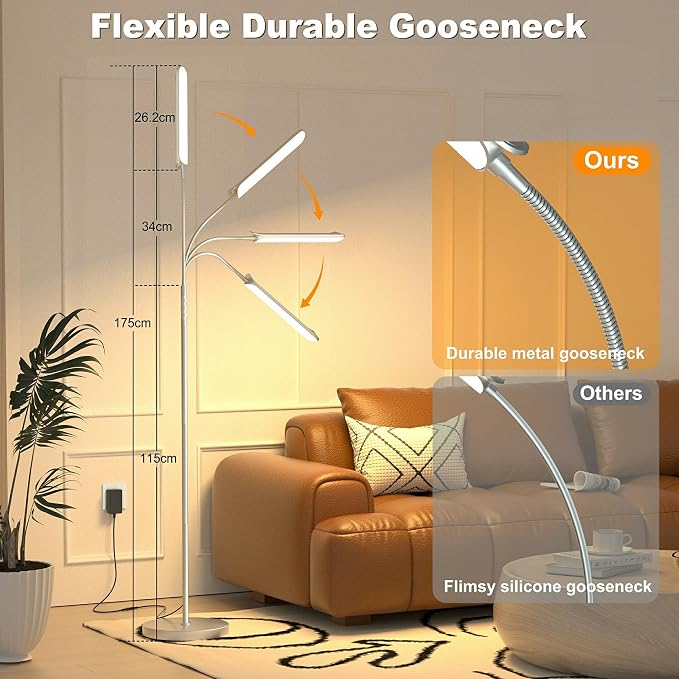 Yikuneng Dimmable LED Floor Lamp, Super Bright Reading Lamps Floor Standing lamp with Remote & Touch Control, Stepless Dimming & 2700K-6500K Color Temperature, for Living Room Bedroom Office, Silver