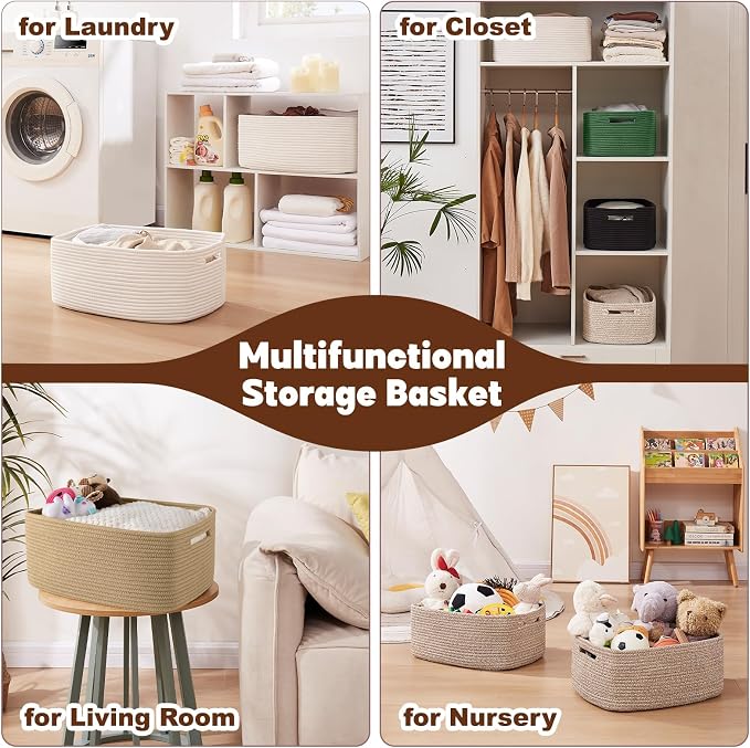 OIAHOMY Storage Basket for Shelves, Closet Cube Storage Bins Baskets for Clothes Blanket Towels, Baby Nursery, Toy Baskets Box, Woven Rope Basket, 15.75 * 11.81 * 7.09 IN, 2 Packs Black