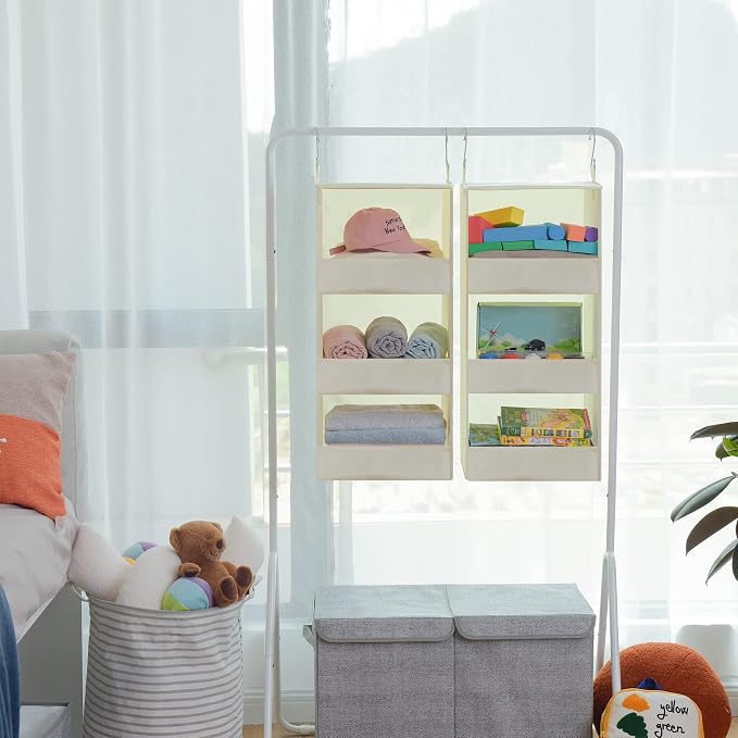 GRANNY SAYS 3-Shelf Hanging Closet Organizer, Foldable Storage, Beige | 33 lb Capacity, No-Sag Support, Keeps Clothes Neat, Folds Flat, Fits RV, Dorm & Small Closets, 2 Pack