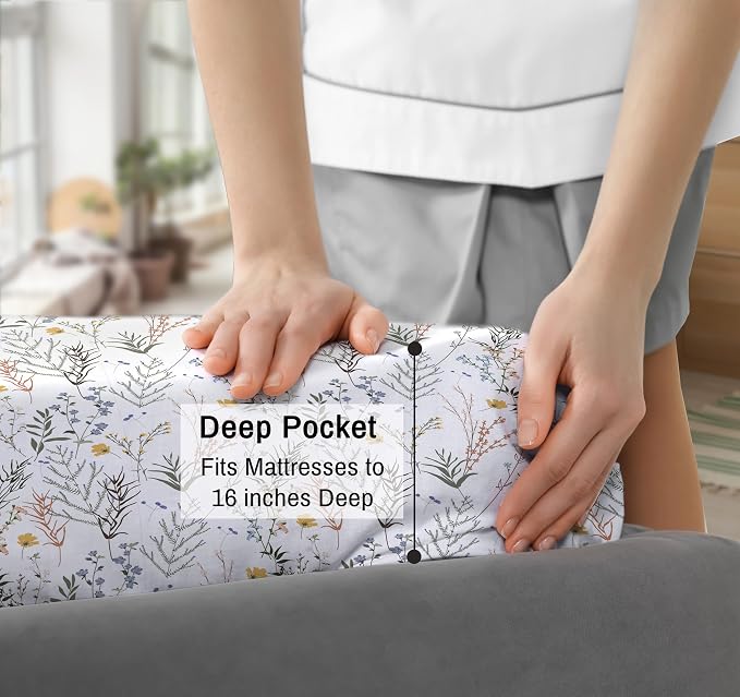 RUVANTI 100% Cotton Percale Sheets, Queen Size, Aroma | Crisp Cooling, Deep Pocket 16", Soft Breathable & Durable, Hotel-Style, 4 Piece Set