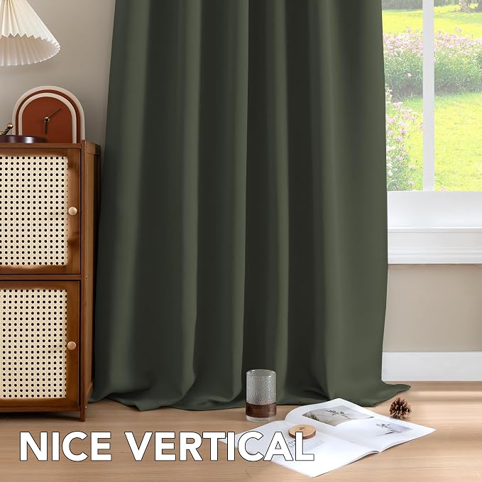 H.VERSAILTEX Blackout Curtains Thermal Insulated Window Treatment Panels Room Darkening Blackout Drapes for Living Room Back Tab/Rod Pocket Bedroom Draperies (2 Panels, Olive, 52 x 63 Inch)