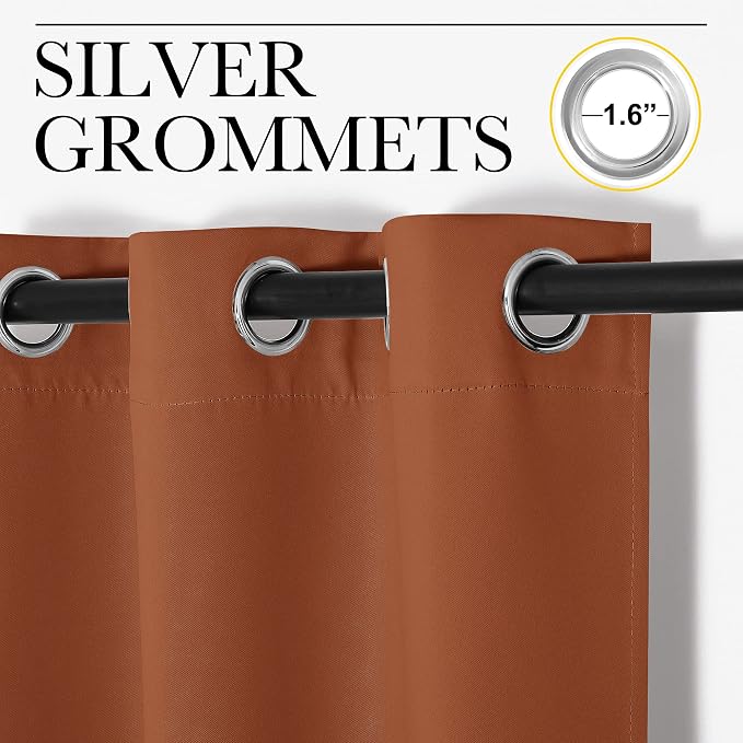 NICETOWN Blackout Curtain Panels, 1 Pair, 55 x 68-inch, Burnt Orange | Nursery Essential Thermal Insulated Solid Grommet Top Blackout Drapes for Girls Room