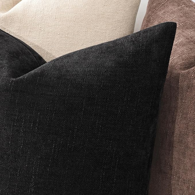 MIULEE Textured Chenille Throw Pillow Covers 22x22 Inch Black | Pack of 2 Decorative Soft Throw Pillows, Solid Textured Cushion Covers, Modern Home Decor for Couch Sofa Bedroom Living Room