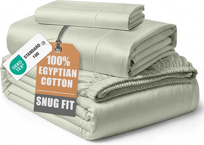LANE LINEN Extra Long Twin Sheets 100% Egyptian Cotton Sateen - Mineral | Twin Bed Sheets Cotton - 3-Piece Set, Ideal For Dorms And Guest Beds, For A Luxurious Night's Sleep, Luxe Sheen,
