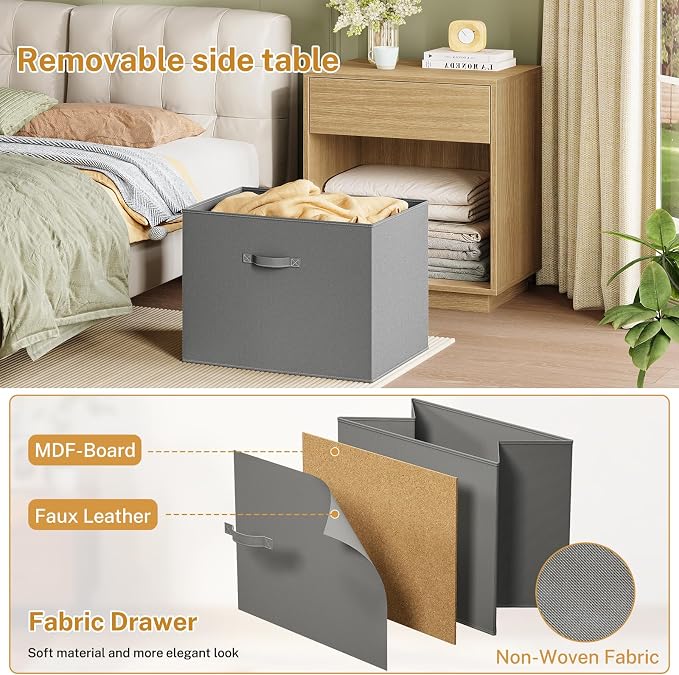 TEENFON Night Stand with Drawer, Nightstand with Metal Slide, Nightstands Bedside Table with Removable Fabric Drawer, Night Stands for Small Space, Bedroom, Natural