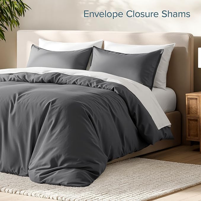 Bare Home Duvet Cover Set 1800 Ultra-Soft (Oversized King, Grey) | Lightweight, Cooling, Breathable, Premium 1800 Ultra-Soft, All-Season