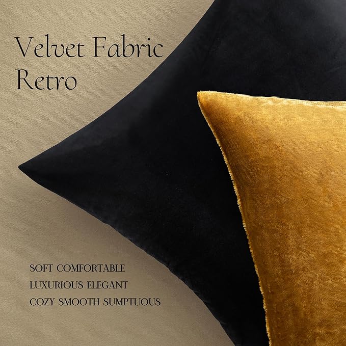 MIULEE 24x24 Inch Pack of 2 Euro Velvet Throw Pillow Covers Dark Gold | Soft Solid Decorative Euro Sham, Modern Luxury Home Decor, for King Bed Sofa Couch Bedroom Livingroom