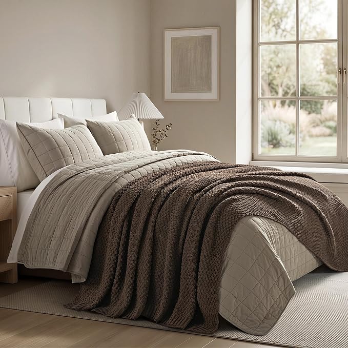 EVERGRACEHOME Chunky Chenille Knit Throw Blanket, 90 x 90, Cocoa Brown | Sculpted Moss Stitch, Chic Modern Farmhouse, All-Season Warmth, OEKO-TEX® Certified, Oversized Queen for Couch, Bed, Sofa