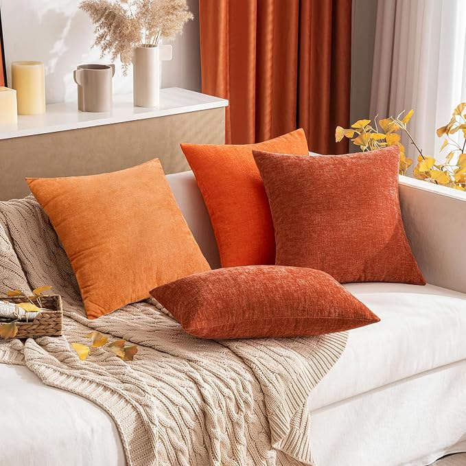 MIULEE Soft Chenille Fall Throw Pillow Covers Rust 18x18 Inch Pack of 2 | Modern Fall Home Decor, Classic Decorative Pillows, Solid Dyed Cases, Boho Couch Cushion Covers for Sofa Bed Living Room