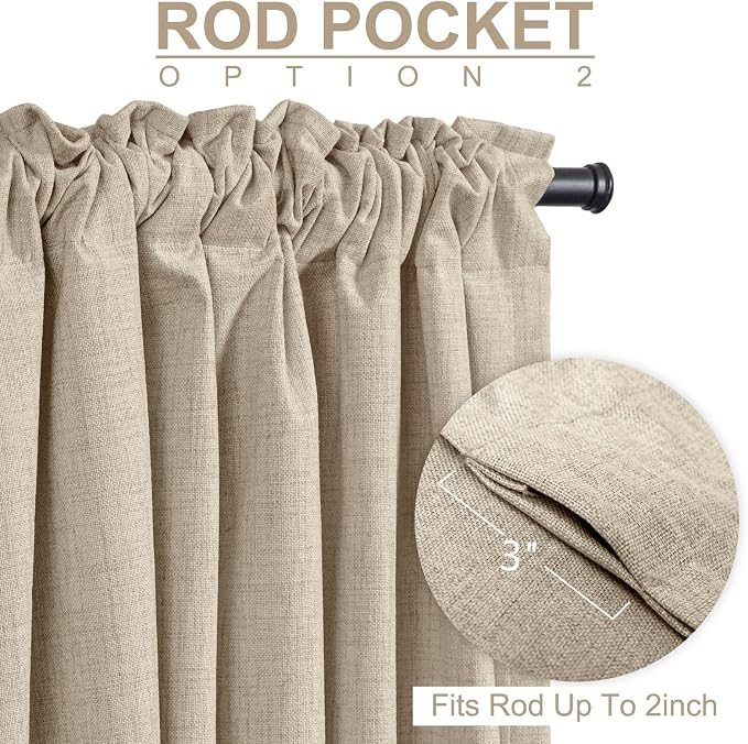 Linen Textured Total Blackout Curtains for Bedroom 63 Inches Long, Oatmeal | 100% Blackout Shield, Back Tab/Rod Pocket Living Room Drapes, Thermal Insulated Blackout Curtains 2 Panels Set, 50"W x 63"L