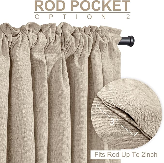 Linen Textured Total Blackout Curtains for Bedroom 84 Inches Long, Oatmeal | 100% Blackout Shield, Back Tab/Rod Pocket Living Room Drapes, Thermal Insulated Blackout Curtains 2 Panels Set, 50"W x 84"L