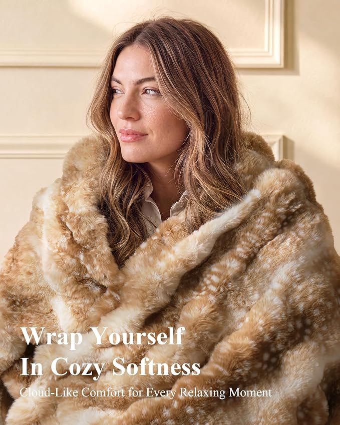 Ultra Soft Cozy Faux Fur Throw Blanket, Fuzzy Plush Thick Bubble Blanket, Oversize Luxury Fluffy Blanket for Couch, Sofa, Bedroom, and Living Room,50x60 Inches,Tie-Dye Camel