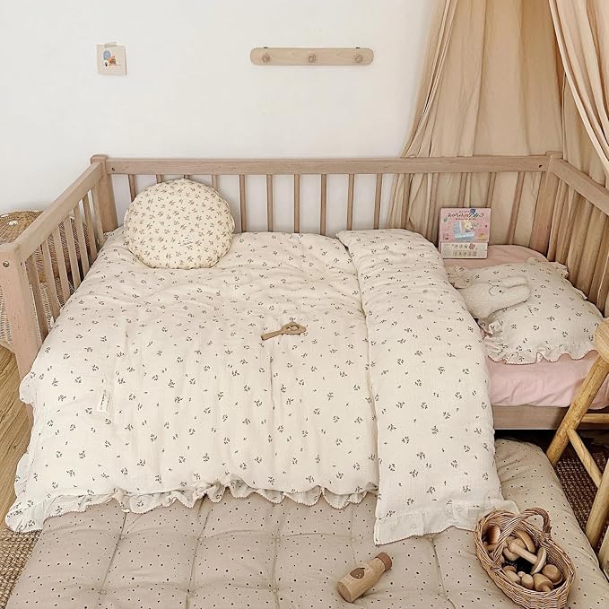 100% Cotton Muslin Crib Duvet Cover for Infant Boys Girls Baby Toddler Bed Muslin Duvet Covers,Nursery Decoration,47"x59", Primrose Print (No Filler)
