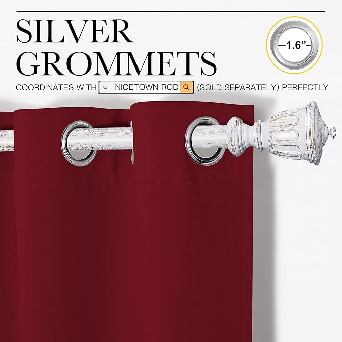 NICETOWN Blackout Draperies Curtains, 1 Pair, 55 x 90-inch, Burgundy Red | Grommet Top Thermal Insulated Blackout Decorative Curtains for Thanksgiving Day & Christmas Decor