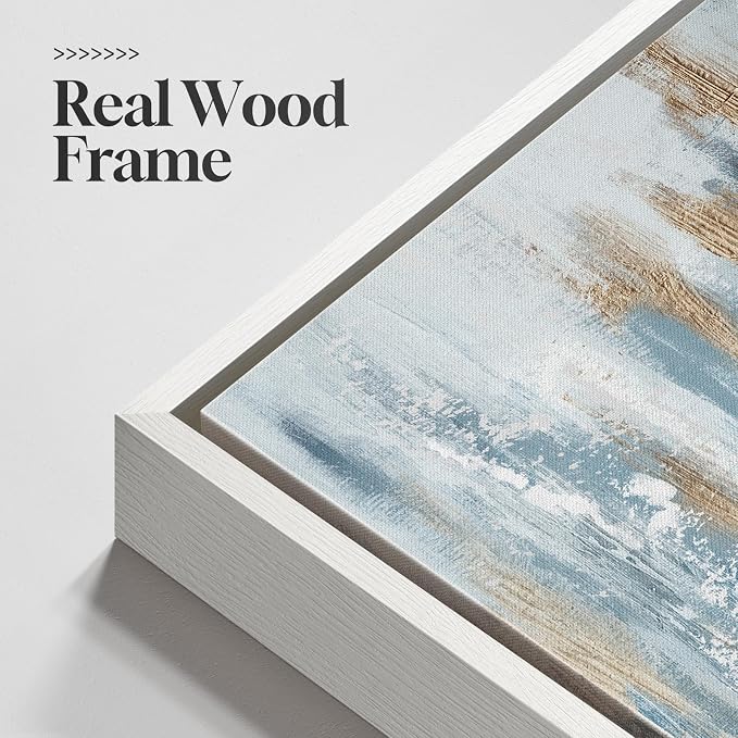 Large Framed Blue Gold Abstract Canvas Wall Art Decor Set of 2, 24x30 In | Glitter, Modern paintings, Light Blue, Gold details, Minimalist pictures, Wood frame, Living room, Dining room wall decor