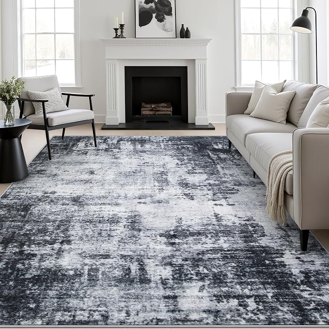 10x12 Area Rug Living Room: Modern Washable Soft Carpet Dark Black | For Bedroom Dining Room Farmhouse Nursery Hallway Office,Modern Abstract,Machine washable,Non-Slip,Stain Resistant,Indoor
