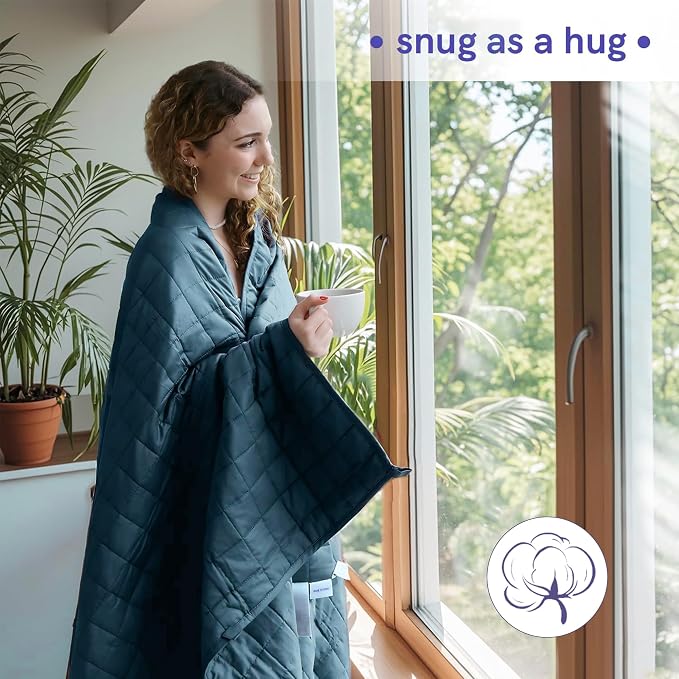 YnM Exclusive Weighted Blanket, Soothing Cotton, Smallest Compartments, Bed Blanket for One Person of 190lbs, Ideal for Queen/King Bed (60x80 Inches, 20 Pounds, Peacock/Grey Reversible)