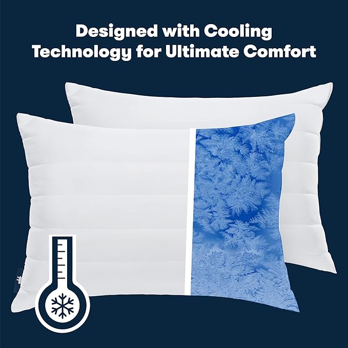 Serta Down Illusion Balanced Support Cooling Pillows, King (2 Pack) | Down alternative fill and cooling cover offer soft comfort for every sleep position, hypoallergenic and machine washable