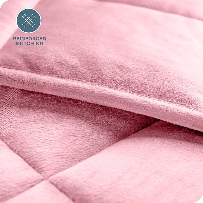 Bare Home Minky Fleece Weighted Blanket (Light Pink, 40"x60" 10lbs) | Twin or Full Size, Minky Fleece, Premium Heavy Blanket Nontoxic Glass Beads