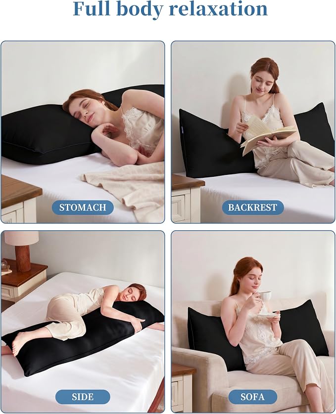 YZ HOME Full Body Pillow Insert -Large Long Bed Pillow for Side Sleeper | Full Body Pillow for Adults, Adjustable Height, Long Sleeping Breathable Bed Pillow-(Black, 20x54'')