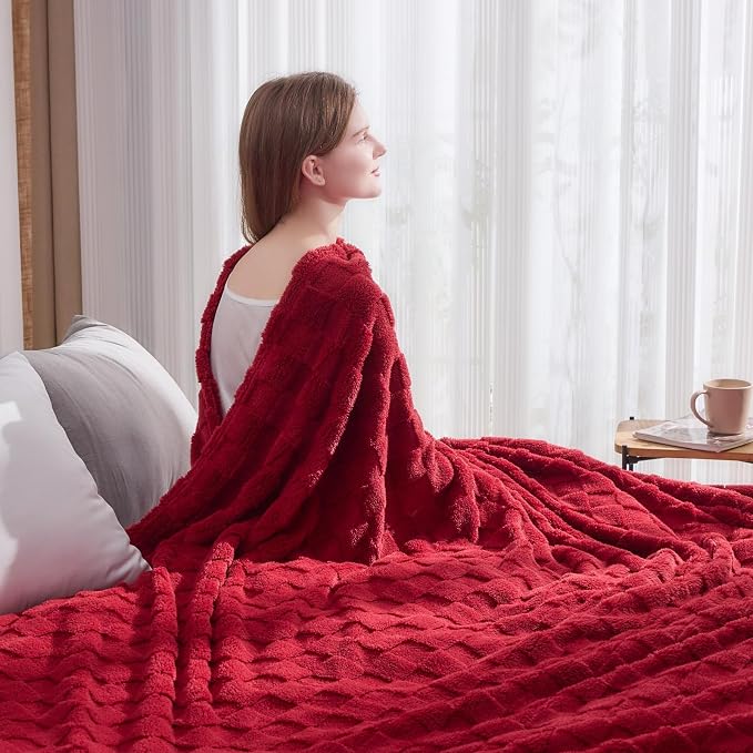 NEWCOSPLAY 3D Checkered Flannel Queen Blanket, Red Checkered, 90"x90" | Super Soft Cute Lightweight Decorative Premium Silky Fleece Blanket for Couch Sofa Bed, Gift for Women Men, All Season Use