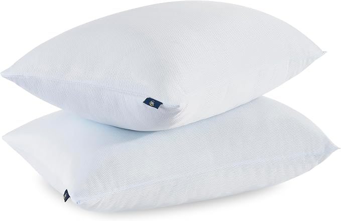 Serta Won't Go Flat Down Alternative Cooling Bed Pillows, Extra Life Foam Core with Medium Support, Perfect for Back, Stomach or Side Sleepers (2 Pack), Standard/Queen, White