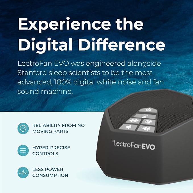 Adaptive Sound Technologies LectroFan EVO Sound Machine, Charcoal | Non-Looping Sound Machine for Sleep with Soothing Noise, Convenient Sleep Timer, Lightweight Build, USB Powered