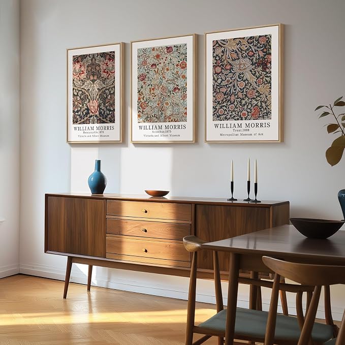 Large Framed William Morris Vintage Wall Art for Living Room, 3 Piece | Fine art, Botanical, Floral, Rustic, Farmhouse, 30x60 in, Easy to hang, Waterproof, Bedroom/Office/Hallway/Wall decor