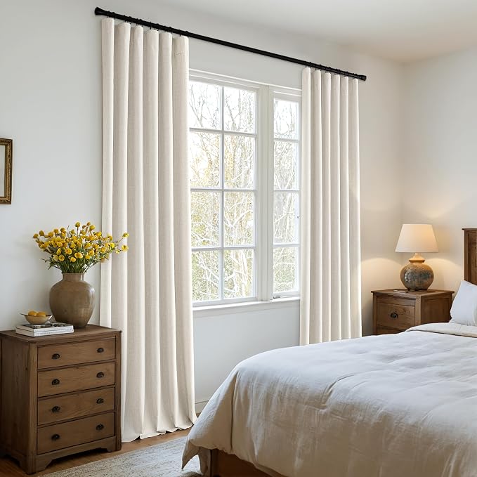 MIULEE 100% Blackout Back Tab Pleat Linen Curtains 50" Wx80 L,Birch | 2 Panels,Thick Faux Linen,Textured Drapes,with Hooks,for Bedroom Living Room,Black Out,Room Darkening