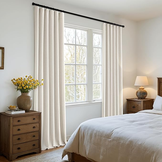 MIULEE 100% Blackout Back Tab Pleat Linen Curtains 50" Wx94 L,Birch | 2 Panels,Thick Faux Linen,Textured Drapes,with Hooks,for Bedroom Living Room,Black Out,Room Darkening