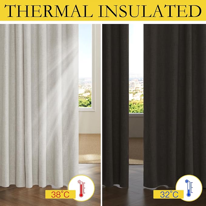 NICETOWN 100% Blackout Linen Curtains 108" Length 2 Panels, Alabaster Gray | Rod Pock Thermal Insulated Bedroom Drapes Noise Reducing, Privacy Protection Window Draperies for Apartment, W52" x L108"