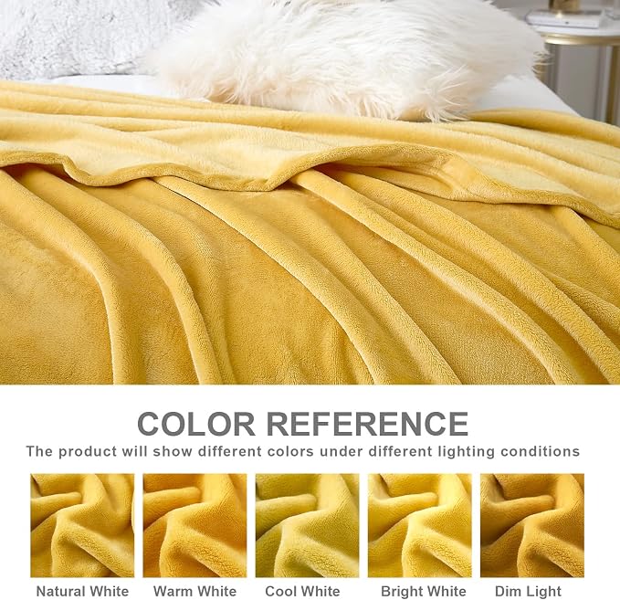 Hansleep Twin Yellow Fleece Blanket, Soft Flannel Bed Blanket | Fuzzy Cozy Blanket 60x80 Inches, Multi-use for Bed, Sofa, Couch, Travel, Camping, All Season Warm Lightweight Cover
