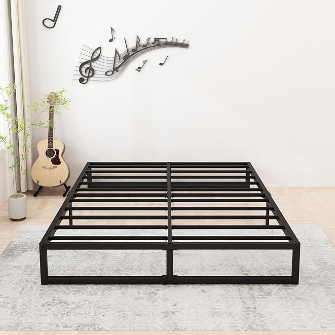 Lutown-Teen 12 Inch California King Bed Frames with Steel Slat Support | Heavy Duty Metal Cal King Platform for Mattress Foundation, Noise Free, Easy Assembly, Black