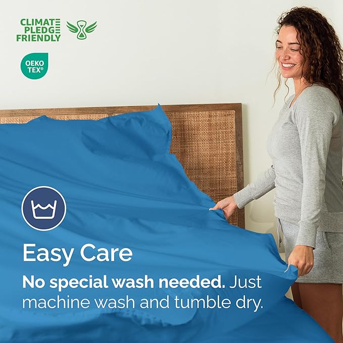 King Flat Sheet - Single Top Flat Sheet Only - Soft & Cooling - Denim Blue | Hotel Luxury Top Flat Sheet Only, Ultra-Soft, Breathable & Cooling, Fade & Wrinkle Free, Easy-Care, Stain & Shrink Resistant