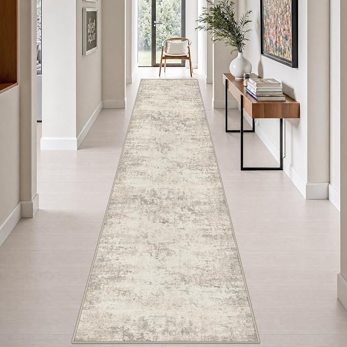 2.6x14 Washable Runner Rug:Modern Abstract Soft Carpet Brown Beige | For Hallway, Bedroom, Kitchen, Laundry, Bathroom,Door Mat,Modern Abstract,Machine washable,Non-Slip,Stain Resistant,Indoor