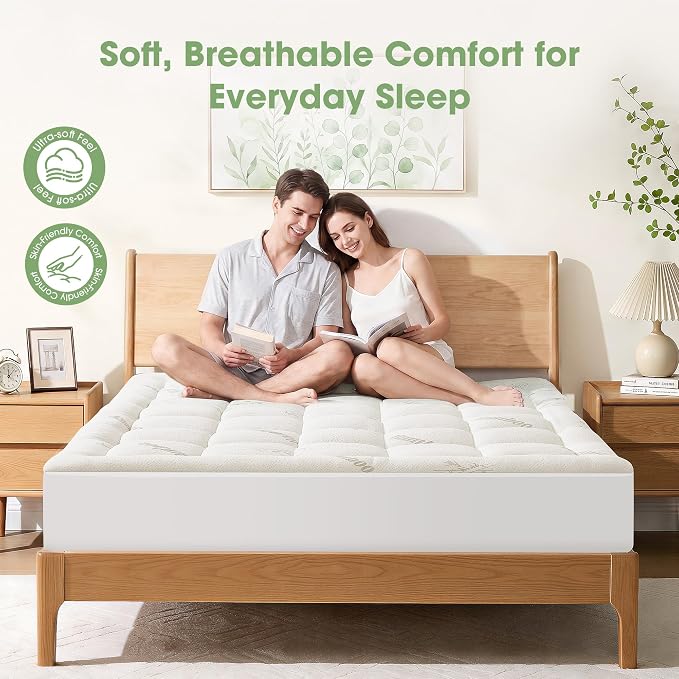 Mattress Pad California King Size, Cooling Pillow Top Mattress Topper, Ultra Soft Viscose Made from Bamboo, Breathable for Hot Sleepers, Deep Pocket 8"-20", White