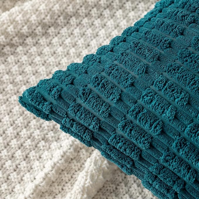 MIULEE Corduroy Decorative Throw Pillow Covers 16x16 Teal Pack of 2 | Soft Boho Striped Pillow Covers Modern Farmhouse Coastal Home Decor For Sofa Living Room Couch Bed