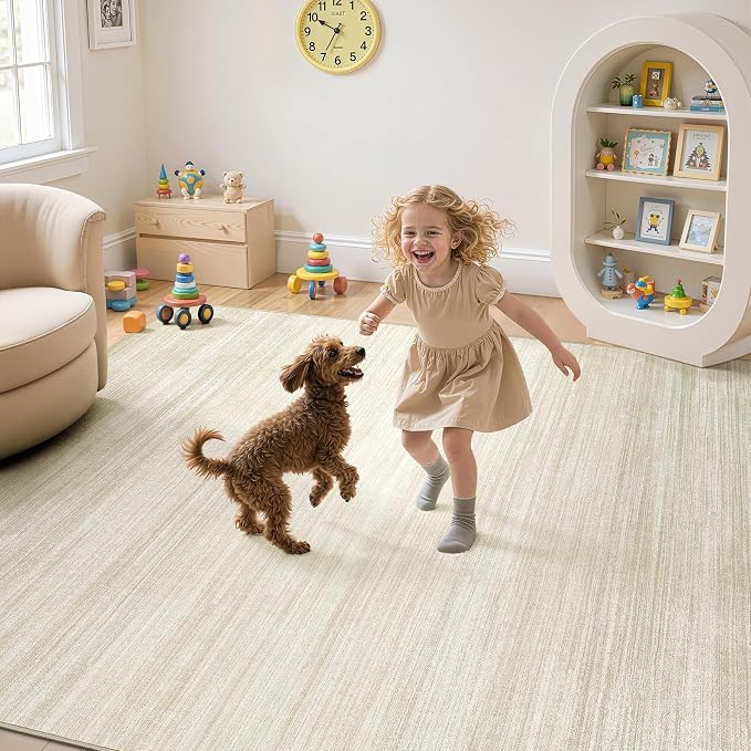 UERMEI 5x7 Washable Area Rug - Neutral Modern Abstract Living Room Rugs, Non-Slip Soft Large Indoor Floor Carpet for Bedroom Home Office & Under Dining Table Decor, Brown/Beige