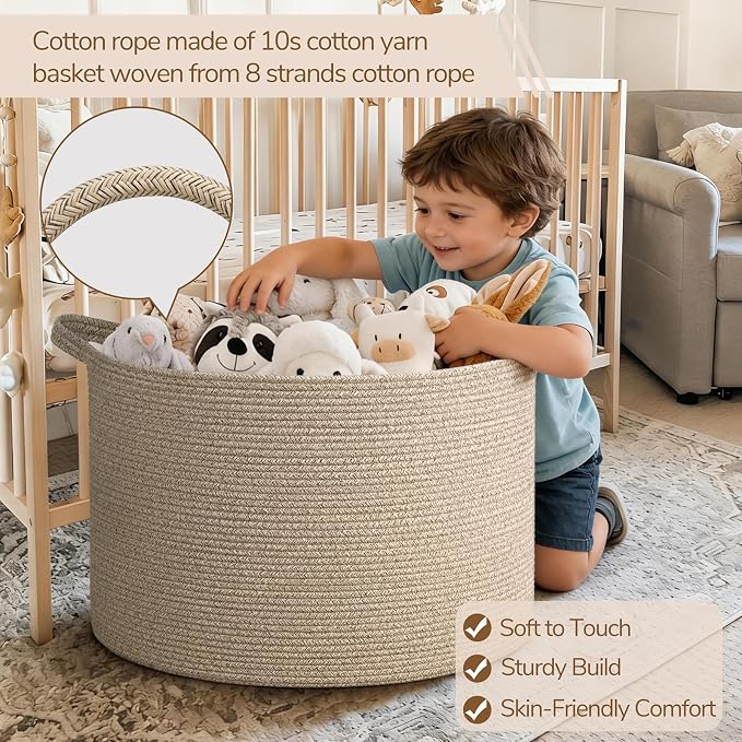 INDRESSME 115L Extra Large Woven Wicker Blanket Basket Living Room | 23.6" x 15.7" Storage baskets for toys laundry & pillows. Fits living room, bedroom or nursery décor. Soft-touch with handles